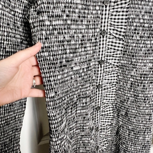 J. Crew Smocked button-up mini dress in gingham plaid Size S black white cotton - Picture 7 of 12